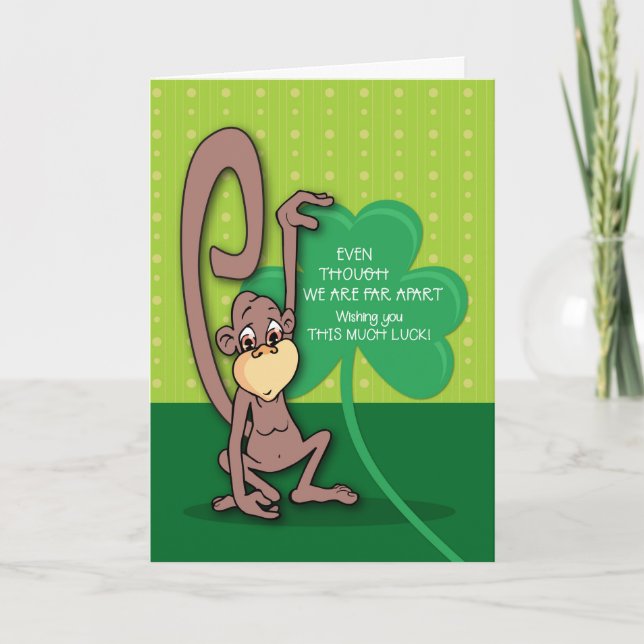 Far Away St. Patrick's Day Monkey with Shamrock Card (Front)