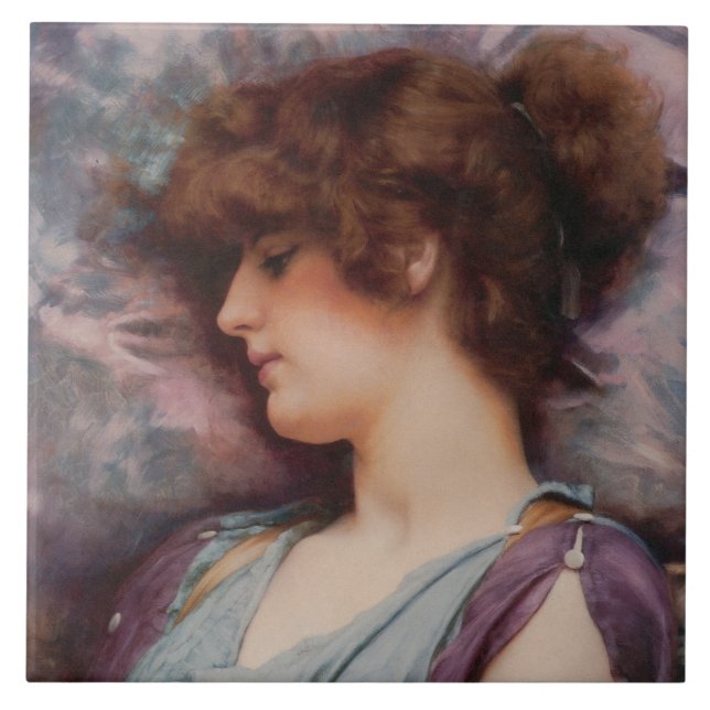 Far Away Thoughts by John William Godward Tile (Front)