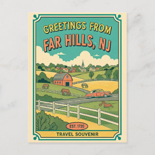 Far Hills NJ Retro Travel Colourful 1950s Postcard