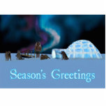 Far North Christmas - Season's Greetings Photo Sculpture Magnet<br><div class="desc">A digital painting featuring an igloo on the polar ice pack,  sled dogs and a man in a parka. The northern lights glow overhead. Text reading,  "Season's Greetings" appears in glowing blue and white.</div>