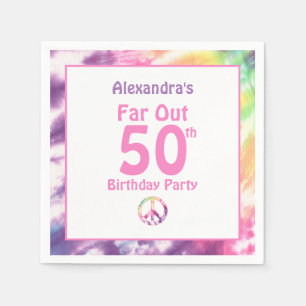 Far Out 50th Groovy Tie Dye Birthday Name Party Napkin