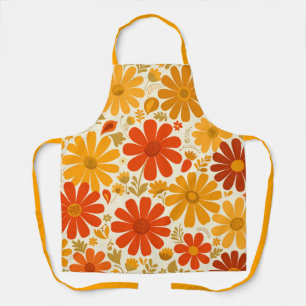 Far Out Cheerful Retro Daisies Burnt Orange Gold Apron