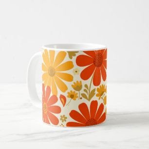 Far Out Cheerful Retro Daisies Burnt Orange Gold Coffee Mug