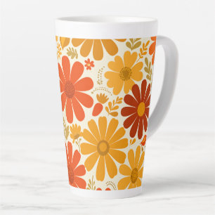 Far Out Cheerful Retro Daisies Burnt Orange Gold Latte Mug