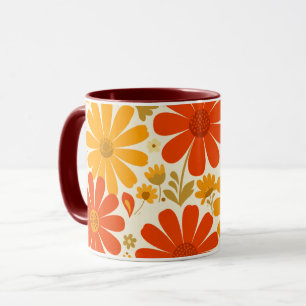 Far Out Cheerful Retro Daisies Burnt Orange Gold Mug