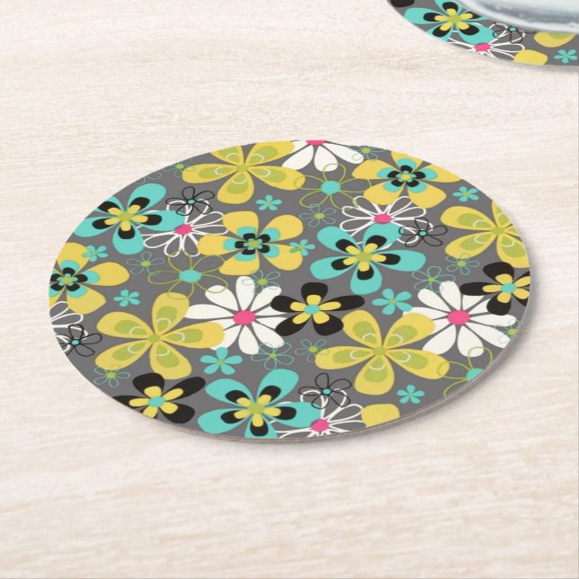 Far Out Floral Round Paper Coaster (Angled)