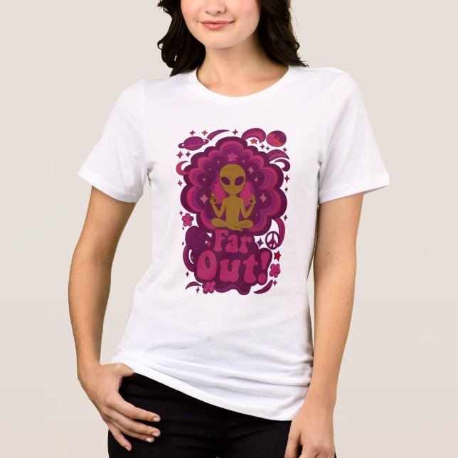 Far Out! Psychedelic Alien Meditation – Retro Cosm Tri-Blend Shirt (Front)