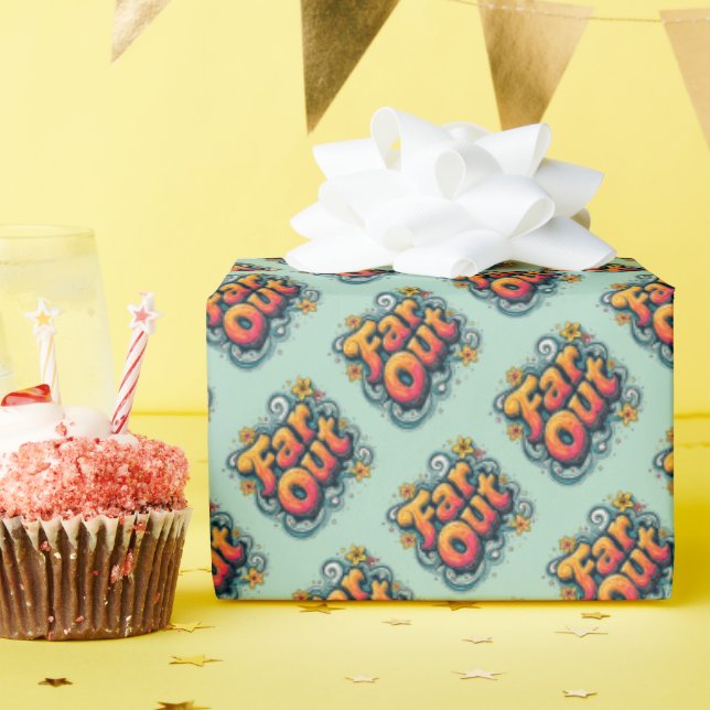 Far Out Retro 70s Psychedelic Groovy Hippie Wrapping Paper (Birthday Party)