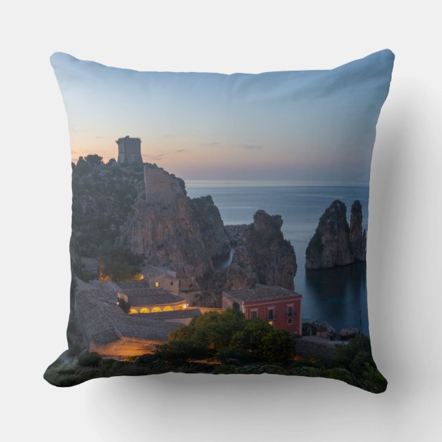 Faraglioni and Tonnara in Scopello, Sicily Cushion (Front)