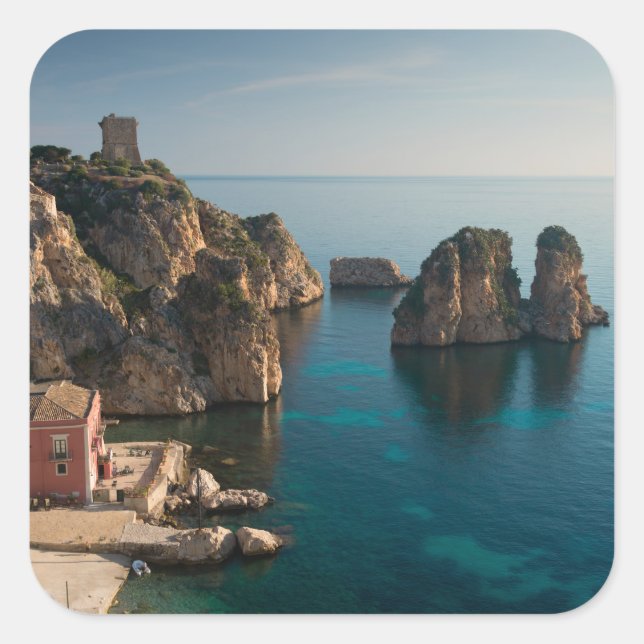Faraglioni and Tonnara in Scopello, Sicily Square Sticker (Front)