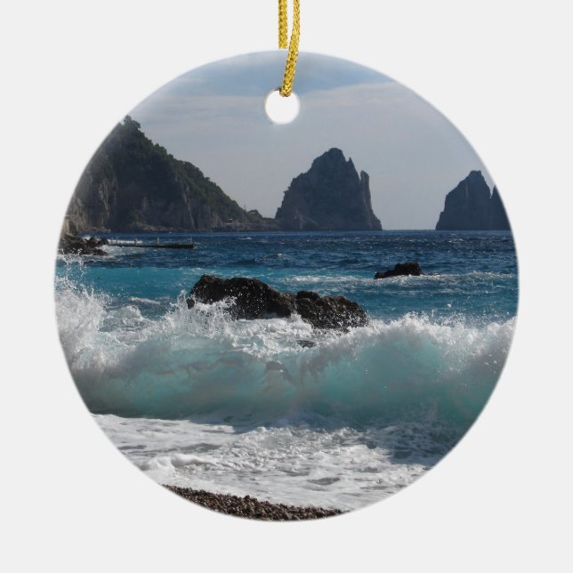 Faraglioni Rock formation on island Capri Ceramic Tree Decoration (Front)