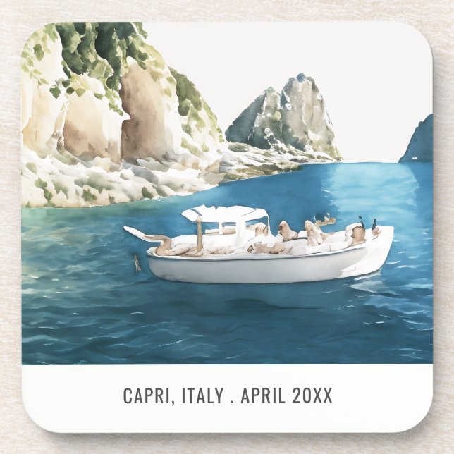 Faraglioni Rocks Capri Italy Watercolor Travel Coaster (Front)