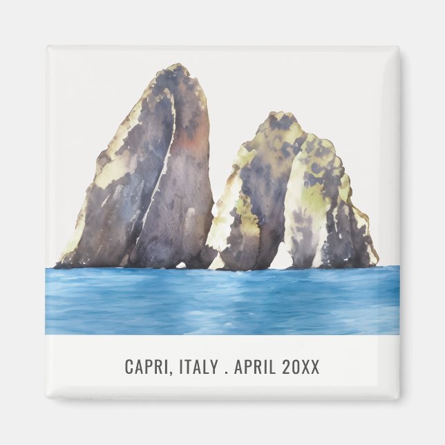 Faraglioni Rocks Capri Italy Watercolor Travel Magnet (Front)