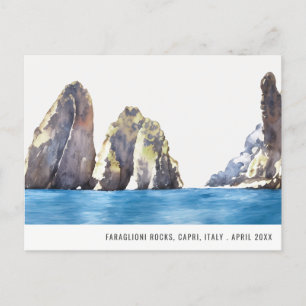 Faraglioni Rocks Capri Italy Watercolor Travel Postcard