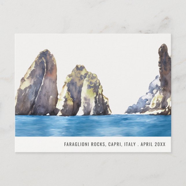 Faraglioni Rocks Capri Italy Watercolor Travel Postcard (Front)