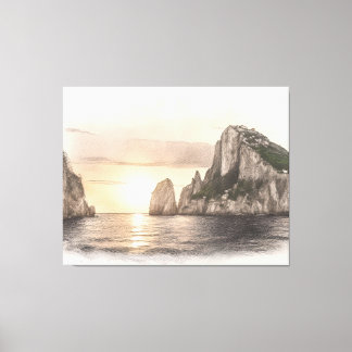 Faraglioni sea stacks sketch at sunset canvas print