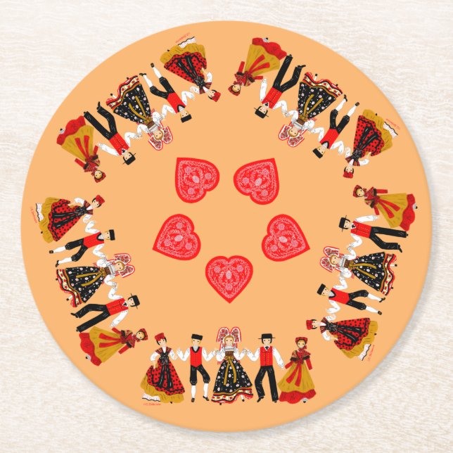 Farandole of Alsace, France Round Paper Coaster (Front)