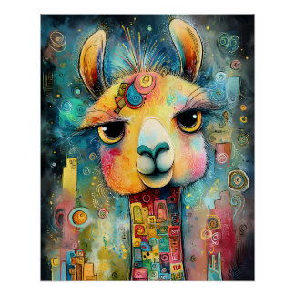Farbenfrohes Fantasie-Lama detailreiche Muster Poster