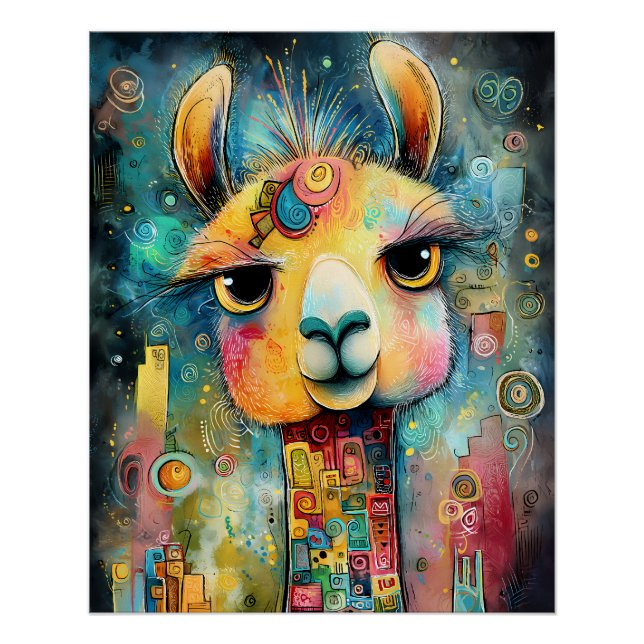Farbenfrohes Fantasie-Lama detailreiche Muster Poster (Front)