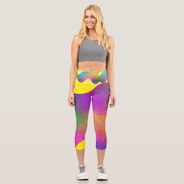 Farbklecks mit bunten gesprenkelten Punkten   Capri Leggings (Front)