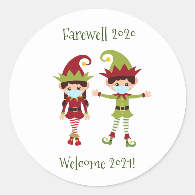 Farewell 2020 Welcome 2021 Christmas Elf Classic Round Sticker (Front)