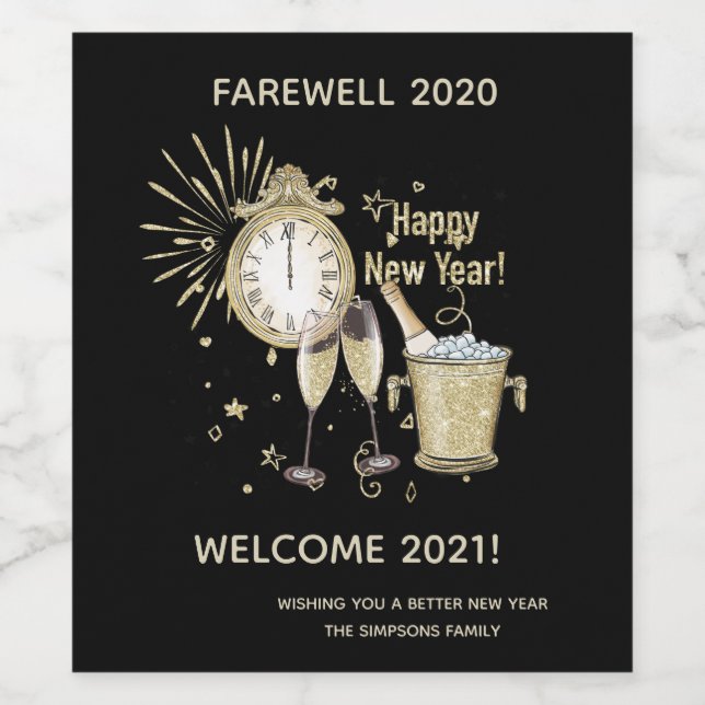 Farewell 2020 Welcome 2021 New Year's Gold Wine Label (Single Label)