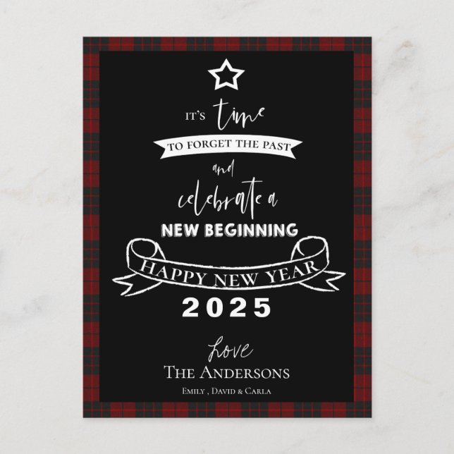 Farewell 2021 Typography Red Plaid White New Year Holiday Postcard (Front)