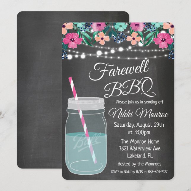 Farewell BBQ Mason Jar Invitation (Front/Back)