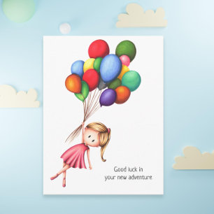 Farewell Girl with Colourful Balloons Personalised Postcard
