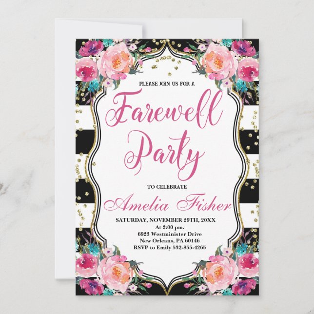 Farewell Invite, Black and White Farewell Party Invitation (Front)