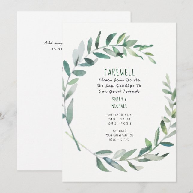 Farewell Leaving Party Invitation Olive Leaves (Front/Back)