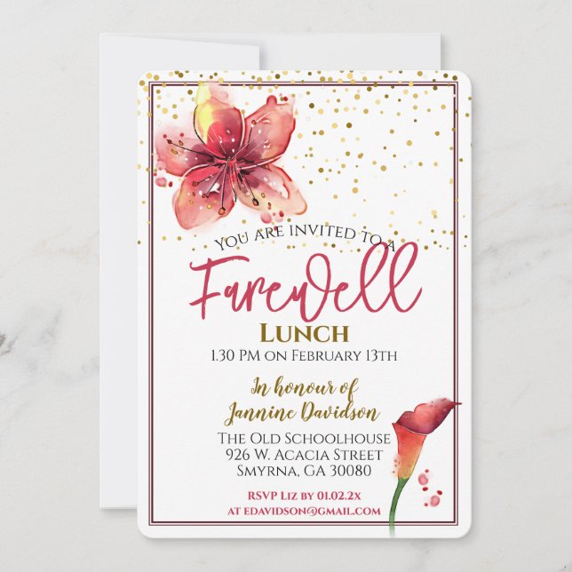 Farewell Lunch Floral Lily Invitation (Front)