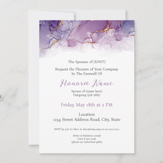 Farewell Military Spouse Purple Digital Invitation (Front)