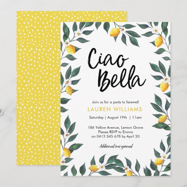Farewell Party invitation Lemon tree leaves (Front/Back)