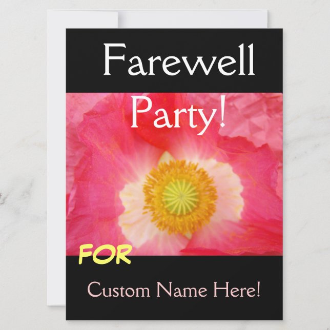 FAREWELL Party Invitations Cards Pink Poppy (Front)