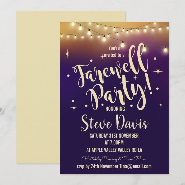 Farewell Party Invite lights modern retirement (Front/Back)