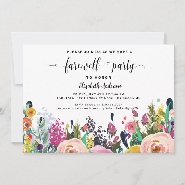 Farewell Party Send off Going Away Floral Photo Invitation (Front)