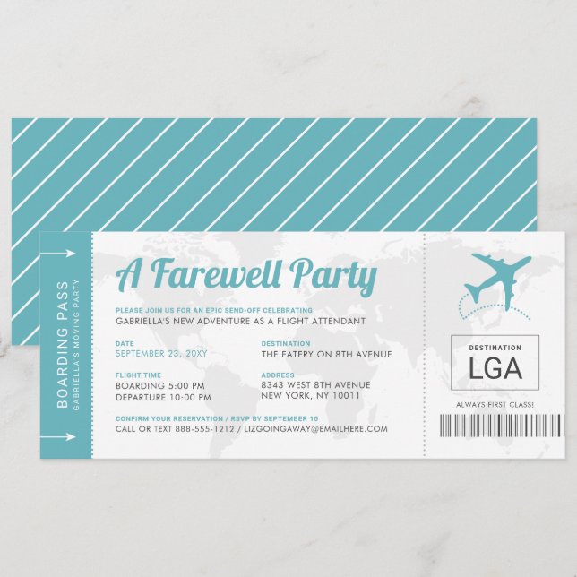 Farewell Party Travel Theme Boarding Pass Invite (Front/Back)