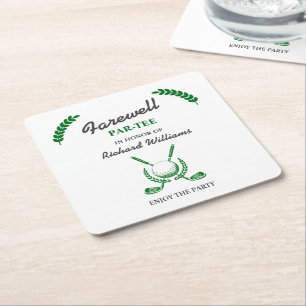 Farewell Retirement Golf Club Wreath Themed Party Square Paper Coaster