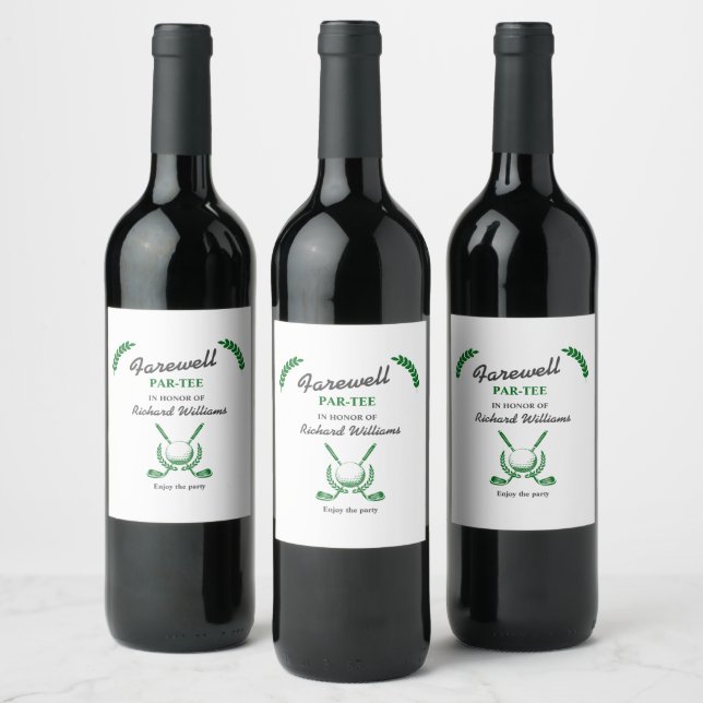 Farewell Retirement Golf Club Wreath Themed Party Wine Label (Bottles)