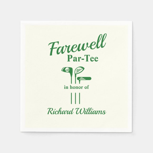 Farewell Retirement Golf Clubs Themed Par Tee Napkin (Front)