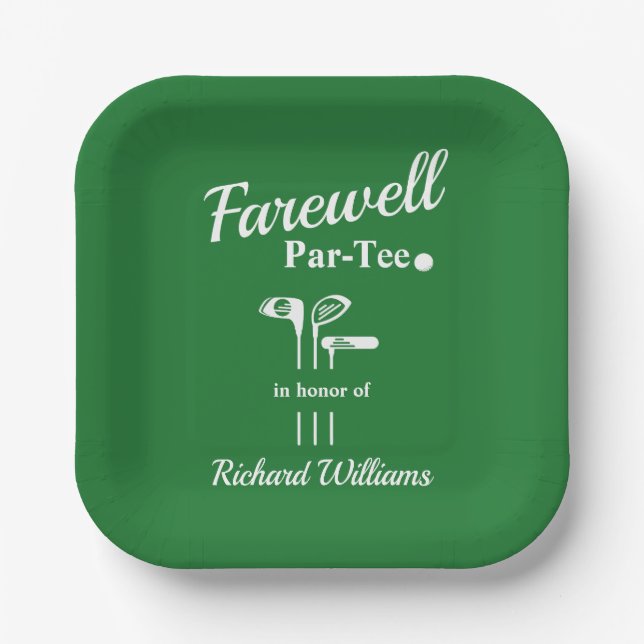 Farewell Retirement Golf Clubs Themed Par Tee Paper Plate (Front)