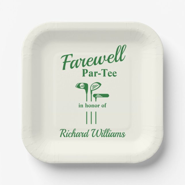 Farewell Retirement Golf Clubs Themed Par Tee Paper Plate (Front)