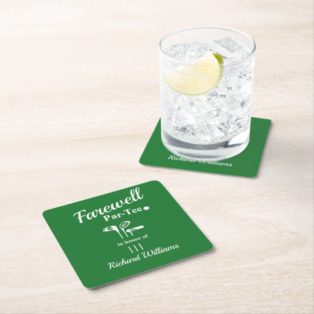 Farewell Retirement Golf Clubs Themed Par Tee Square Paper Coaster (Insitu)