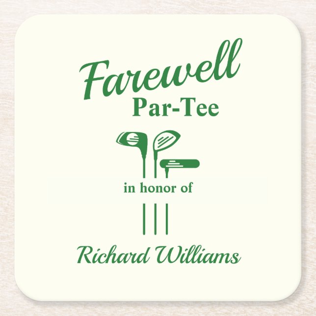 Farewell Retirement Golf Clubs Themed Par Tee Square Paper Coaster (Front)