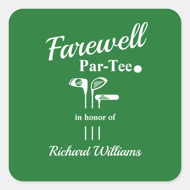 Farewell Retirement Golf Clubs Themed Par Tee Square Sticker (Front)