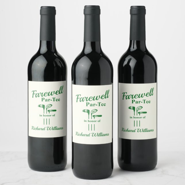 Farewell Retirement Golf Clubs Themed Par Tee Wine Label (Bottles)