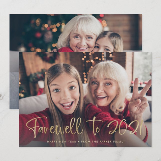 Farewell to 2021 | Happy New Year 2022 Two Photo Holiday Card (Front/Back)
