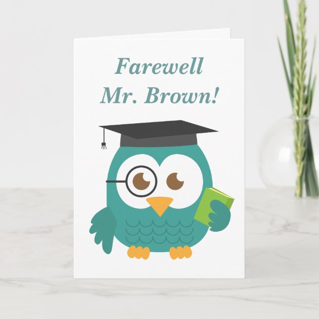 Farewell to Teacher, Cute Teacher Owl Card (Front)