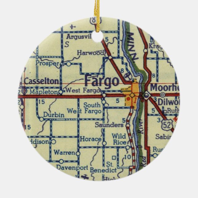 Fargo ND Old Map Ceramic Tree Decoration (Back)